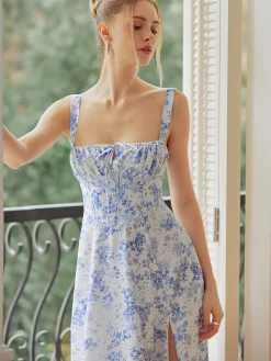 Floral Print Tie-Detail Cami Midi Dress