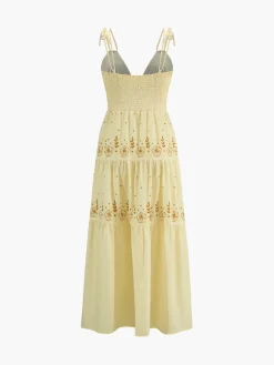 Floral Print V-Neck Cami Knotted Long Dress