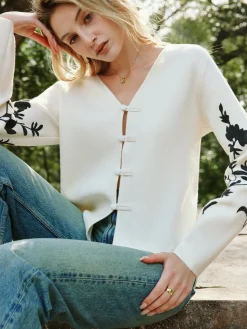 Floral Printed Knot Button Cardigan