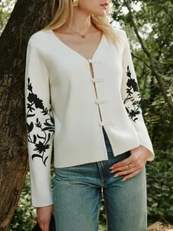 Floral Printed Knot Button Cardigan