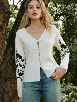Floral Printed Knot Button Cardigan