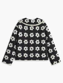 Floral Printed Lace Up Winter Coat