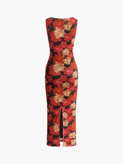 Floral Printed Mesh Tank Dress