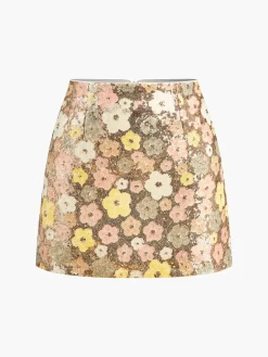 Floral Sequins Zipper Mini Skirt