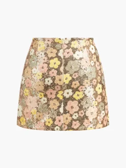 Floral Sequins Zipper Mini Skirt