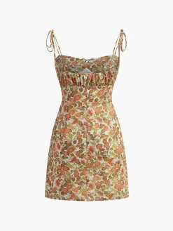 Floral Tie Front A Line Dress
