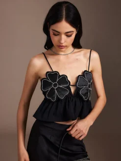 Flower Backless Ruffle Cami Top