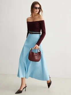 Flowy Zipper PU Leather Skirt Without Belt