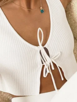 Fly Away Tied Rib Crop Tank Top