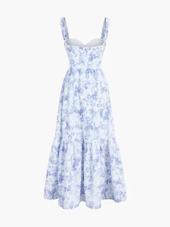 Forget Me Not Floral Pockets Zippered Long Dress