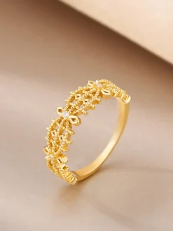 French Hollow Rhinestone Crown Ring