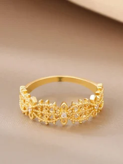 French Hollow Rhinestone Crown Ring