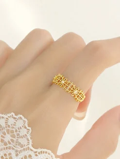 French Hollow Rhinestone Crown Ring