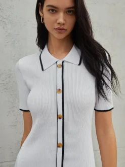 Frenchy Contrast Trim Short Sweater Dress