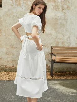 Frenchy Puff Sleeve Knotted Midi Dress