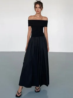 Frenchy Solid Off-Shoulder Long Dress