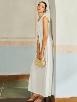 Front Bow Tie Sleeveless Skirt Set