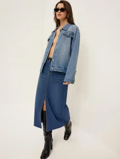 Front Split Denim Skirt Without Belt