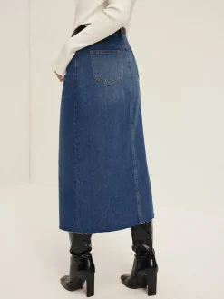 Front Split Denim Skirt Without Belt