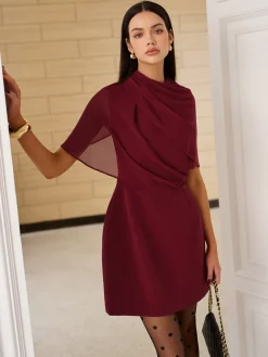Funnel Neck Backless Zipper Dress