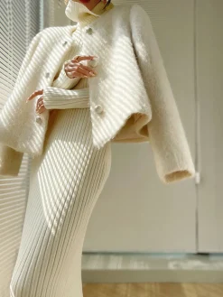 Fuzzy Button Short Wool Coat
