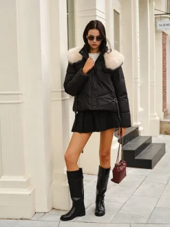 Fuzzy Collar Winter Short Coat