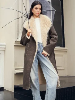 Fuzzy Lined Faux Leather Winter Coat
