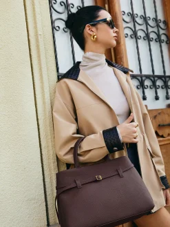 Genuine Leather Belt Top Handle Bag