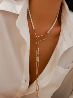 Geometric Chain Beaded Y-Shape Necklace