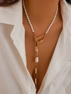 Geometric Chain Beaded Y-Shape Necklace