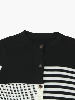 Geometric Color Block Breasted Knit Top