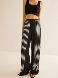 Geometric Pinstripe Satin Pants