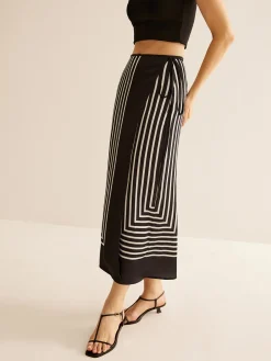 Geometric Pinstripe Satin Wrap Tie Skirt