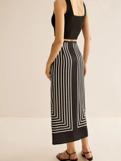Geometric Pinstripe Satin Wrap Tie Skirt