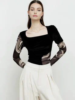 Geometric Printed Mesh Jersey Top