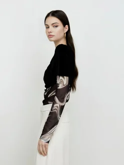 Geometric Printed Mesh Jersey Top