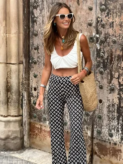 Geometrical Print Flare Pants