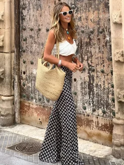 Geometrical Print Flare Pants