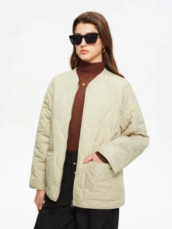 Geometric-Pattern Plain Winter Coat