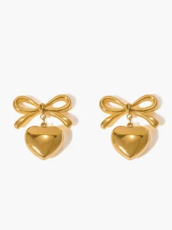 Gift Ribbon Bow Heart Dangle Earrings