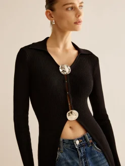 Glossy-Ring  Ribbed Slim Cardigan