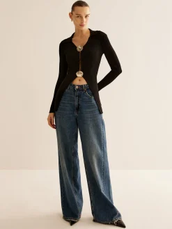 Glossy-Ring  Ribbed Slim Cardigan