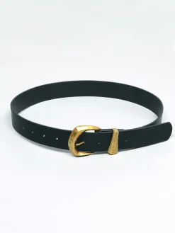 Gold Buckle Faux Leather Belt