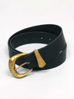 Gold Buckle Faux Leather Belt