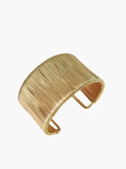 Gold Ribbed Wire Cuff Bracelet