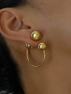 Golden Ball Stud Hoop Earrings