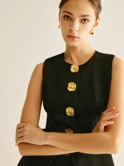 Golden Button Piping Vest
