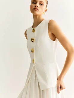 Golden Button Piping Vest