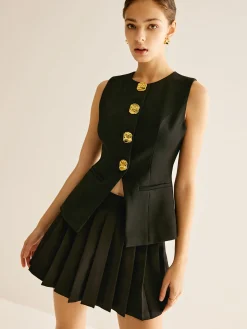 Golden Button Piping Vest