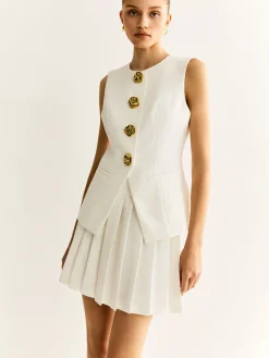 Golden Button Piping Vest